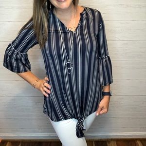 Tie front bell sleeve top